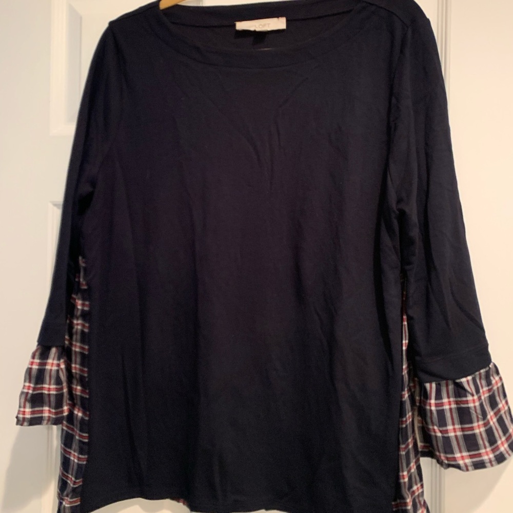 Loft Plaid Mixed Media Top